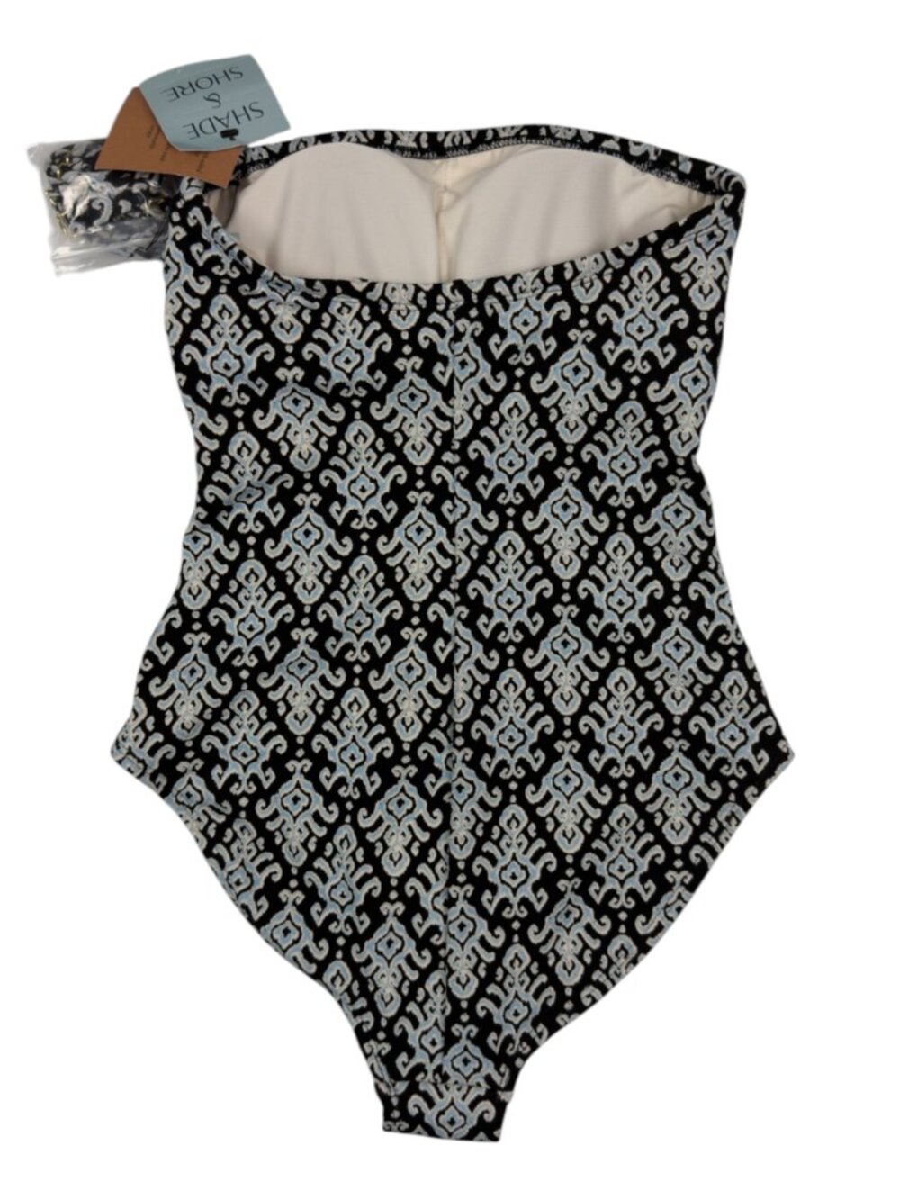 Shade & Shore Bandeau One Piece Swimsuit Size S Black White Geo Print NWT - Picture 13 of 16